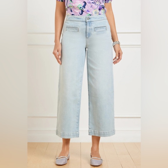 Talbots light wash stretchy cropped wide leg ankle jeans, front pockets; size 6 - Picture 8 of 8